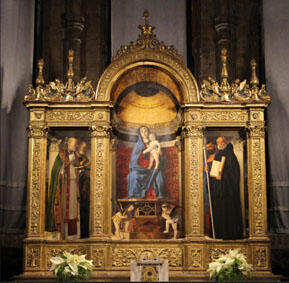 Giovanni Bellini, Frari-Triptchon (1488), Öl auf Holz (184 x 79 cm), Basilica di Santa Maria dei Frari, Venedig.